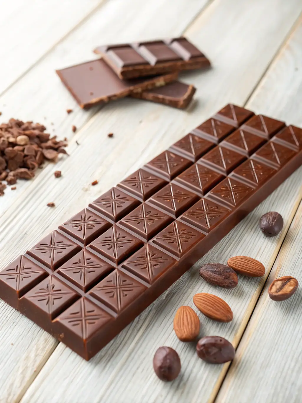 A vibrant image of a mushroom chocolate bar with visible mushroom pieces, highlighting its delicious and appealing appearance.